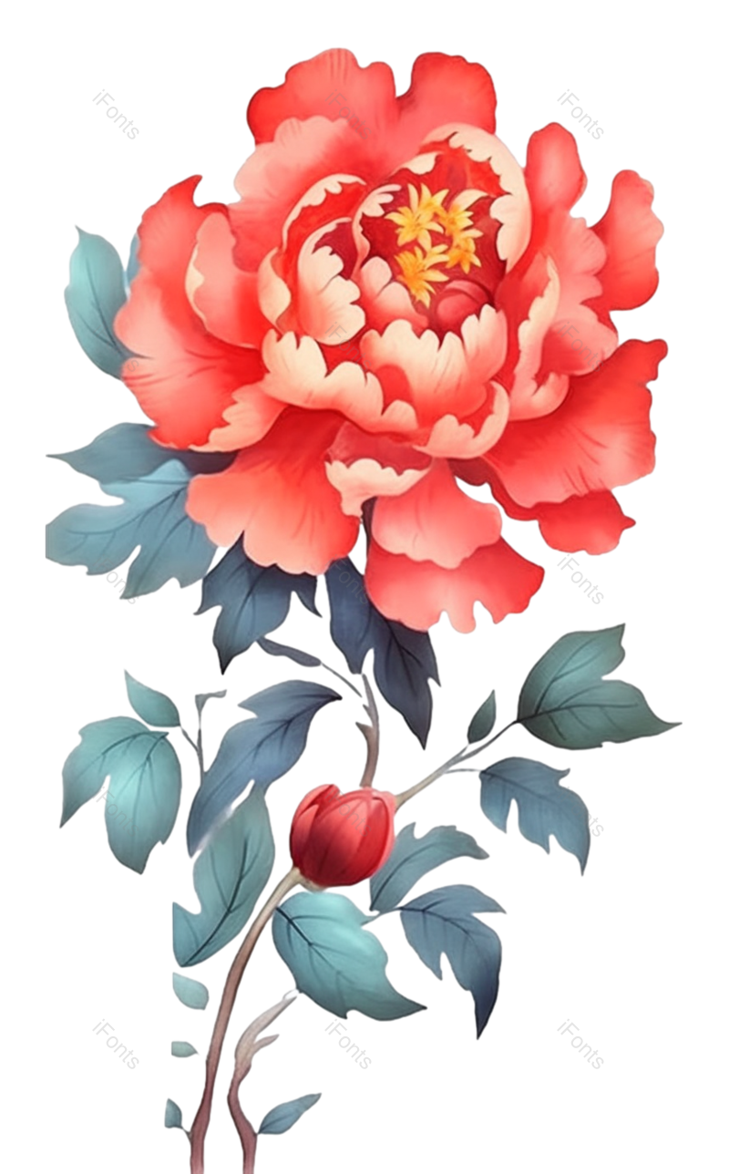 叶子图片,清新元素,红色的花PNG,牡丹免抠素材